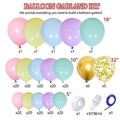 Rainbow Balloon Garland Arch Kit with Assorted Pastel Latex Balloons 219-Piece for Party Decorations