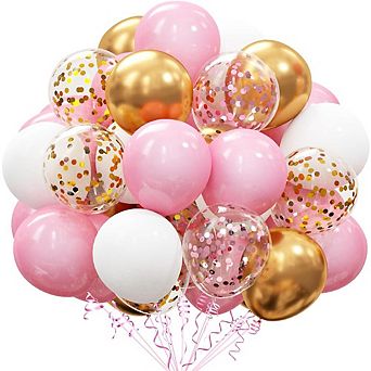 Pink Gold Confetti Balloons 60 pc for Proposal, Wedding & Birthday Party Decor
