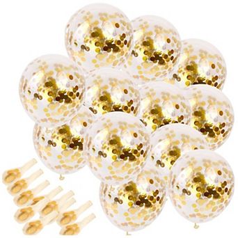 Gold Confetti Balloons 20 pc 12” with Paper Dots for Wedding & Party Decorations