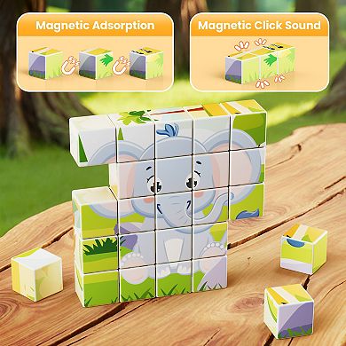 Contixo ST10 Magnetic Jungle Animal Puzzle Blocks, 25-Piece STEM Learning Toy, 6-in-1 for Kids 3+