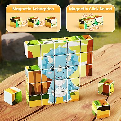 Contixo ST9 25-Piece Magnetic Dinosaur Blocks 6 Puzzles in One, STEM Learning Toy for Kids Ages 3+