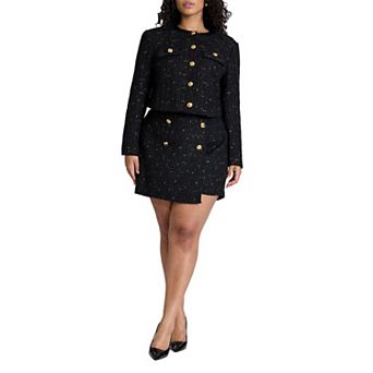ELOQUII Women's Plus Size Tweed Skort With Buttons