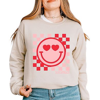 S.W.Smiley Checkered Heart Eyes Smiley - Women's Graphic Sweatshirt