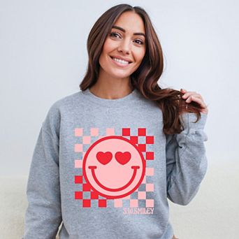 S.W.Smiley Checkered Heart Eyes Smiley - Women's Graphic Sweatshirt