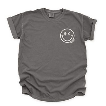 S.W.Smiley Embroidered Smiley Face Outline - Women's Garment Dyed Graphic T-Shirt