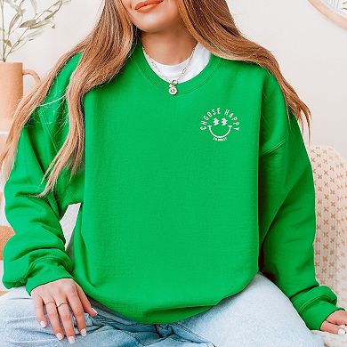 S.W.Smiley Embroidered Choose Happy Lightning Face - Women's Graphic Sweatshirt