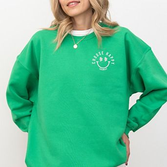 S.W.Smiley Embroidered Choose Happy Lightning Face - Women's Graphic Sweatshirt