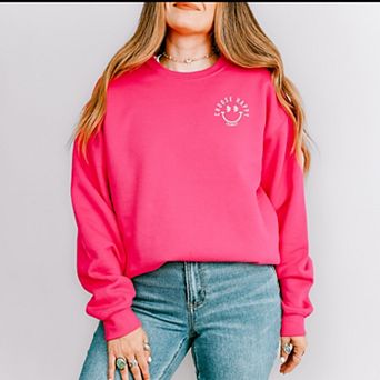 S.W.Smiley Embroidered Choose Happy Lightning Face - Women's Graphic Sweatshirt