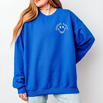 S.W.Smiley Embroidered Choose Happy Lightning Face - Women's Graphic Sweatshirt
