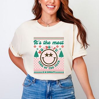 S.W.Smiley The Most Wonderful Time Smiley - Women's Garment Dyed Graphic T-Shirt