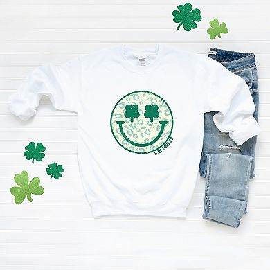 S.W.Smiley Clover Leopard Smiley Face - Women's Graphic Sweatshirt