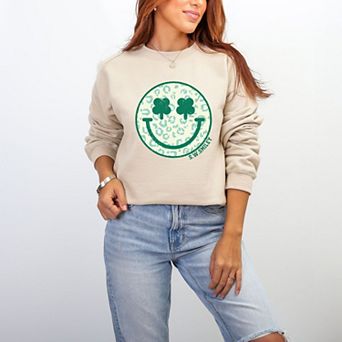 S.W.Smiley Clover Leopard Smiley Face - Women's Graphic Sweatshirt