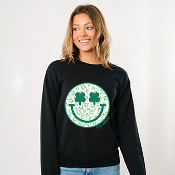 S.W.Smiley Clover Leopard Smiley Face - Women's Graphic Sweatshirt