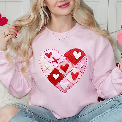 Heart Stitching Patchwork Print - Women's Graphic Sweatshirt