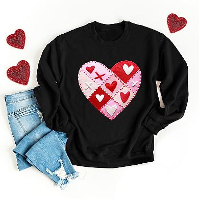 Heart Stitching Patchwork Print - Women's Graphic Sweatshirt