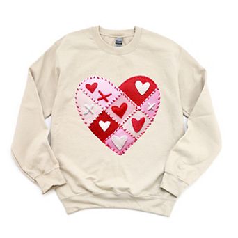 Heart Stitching Patchwork Print - Women's Graphic Sweatshirt