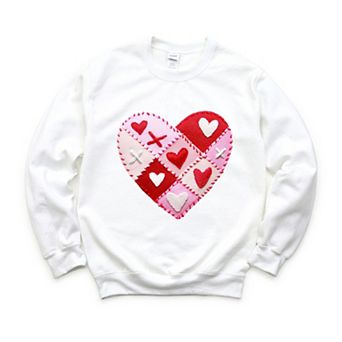Heart Stitching Patchwork Print - Women's Graphic Sweatshirt