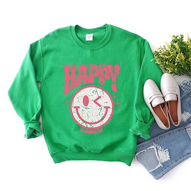 S.W.Smiley Pink Smiley Distressed - Women's Graphic Sweatshirt