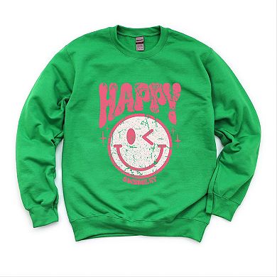 S.W.Smiley Pink Smiley Distressed - Women's Graphic Sweatshirt