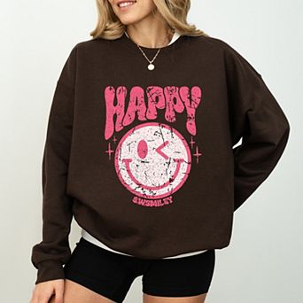 S.W.Smiley Pink Smiley Distressed - Women's Graphic Sweatshirt