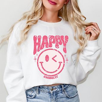 S.W.Smiley Pink Smiley Distressed - Women's Graphic Sweatshirt