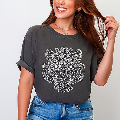 Tiger Face Mandala - Women's Garment Dyed Graphic T-Shirt