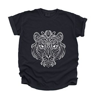 Tiger Face Mandala - Women's Garment Dyed Graphic T-Shirt
