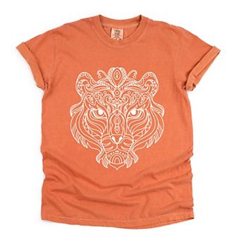 Tiger Face Mandala - Women's Garment Dyed Graphic T-Shirt