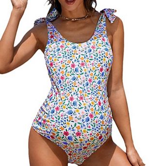 Maternity One-Piece Swimsuit Scoop Neck Backless Bathing Suit For Pregnancy