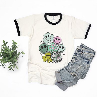 S.W.Smiley Lucky Smiley Disco - Women's Ringer Graphic T-Shirt