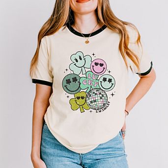S.W.Smiley Lucky Smiley Disco - Women's Ringer Graphic T-Shirt