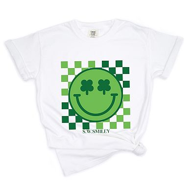 S.W.Smiley Clover Eyes Smiley - Women's Garment Dyed Graphic T-Shirt
