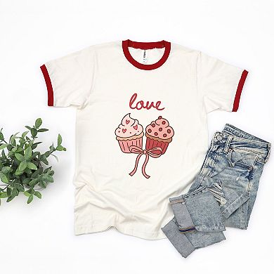 Love Cursive Cupcakes Coquette - Women's Ringer Graphic T-Shirt