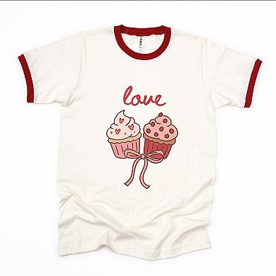 Love Cursive Cupcakes Coquette - Women's Ringer Graphic T-Shirt
