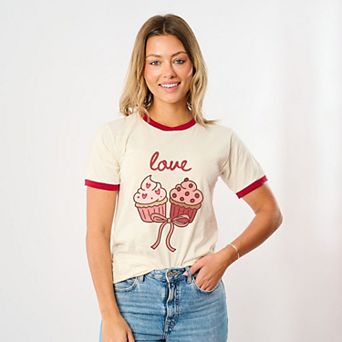 Love Cursive Cupcakes Coquette - Women's Ringer Graphic T-Shirt