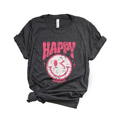 S.W.Smiley Pink Smiley Distressed - Women's Short Sleeve Graphic T-Shirt