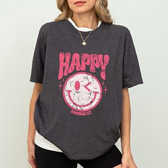 S.W.Smiley Pink Smiley Distressed - Women's Short Sleeve Graphic T-Shirt