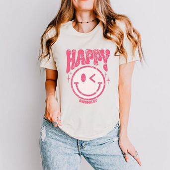 S.W.Smiley Pink Smiley Distressed - Women's Short Sleeve Graphic T-Shirt