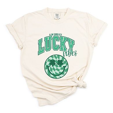 S.W.Smiley Lucky Vibes Smiley - Women's Garment Dyed Graphic T-Shirt
