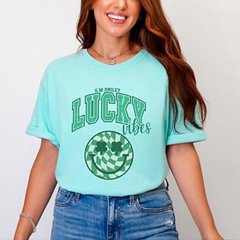 S.W.Smiley Lucky Vibes Smiley - Women's Garment Dyed Graphic T-Shirt