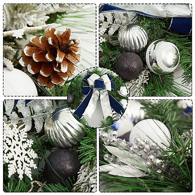 24" Artificial Christmas Wreath,Christmas Door Wreath with Light Pine Cone Bowknots Flower for Decor