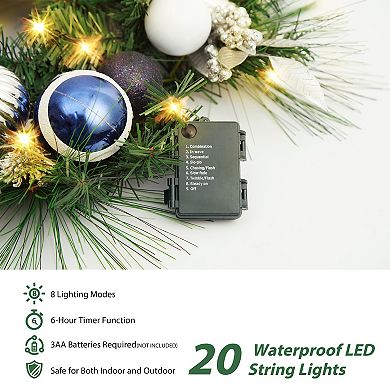 24" Artificial Christmas Wreath,Christmas Door Wreath with Light Pine Cone Bowknots Flower for Decor