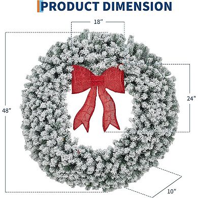 Artificial Christmas Wreath with Bow, Pre-Lit Winter Wreath with LED Light, Holiday Xmas Decorations