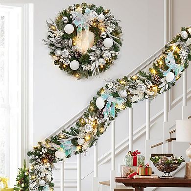 24" Pre-Lit Christmas Wreath, Battery Operated Christmas Hanging Decorations