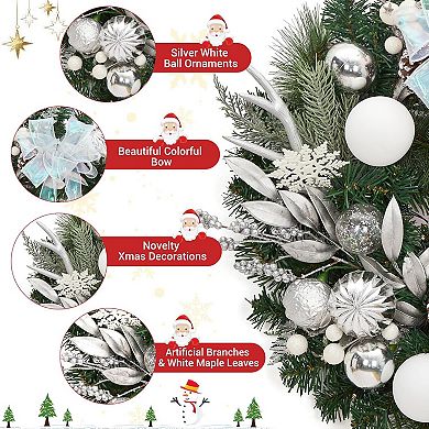 24" Pre-Lit Christmas Wreath, Battery Operated Christmas Hanging Decorations