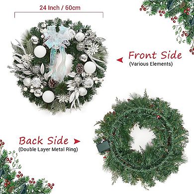 24" Pre-Lit Christmas Wreath, Battery Operated Christmas Hanging Decorations