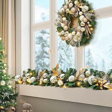 24" Christmas Wreath with Lights for Front Door, Pre-Lit Christmas Wreath, Battery Operated