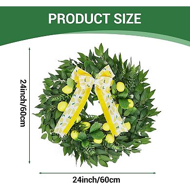 24" Artificial Lemon Wreath with Yellow Lemon & Bow, Greenery Leaves, Spring/Summer Wreaths