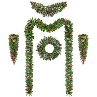 Christmas Wreath Set of 6, Pre-Lit LED Outdoor Christmas Decorations for Front Door & Indoor