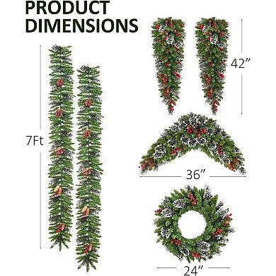 Christmas Wreath Set of 6, Pre-Lit LED Outdoor Christmas Decorations for Front Door & Indoor